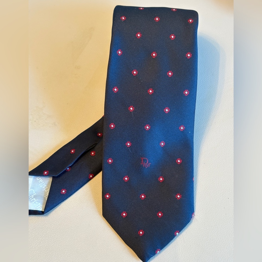 Dior Navy Blue and Red Mini Flower Men's Tie